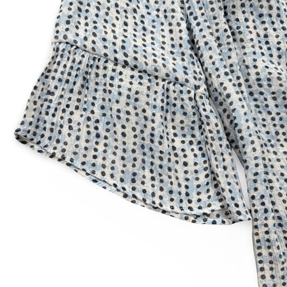 Zac & Rachel Blue and White Smocked Blouse with Flutter Sleeves - Picture 5 of 8